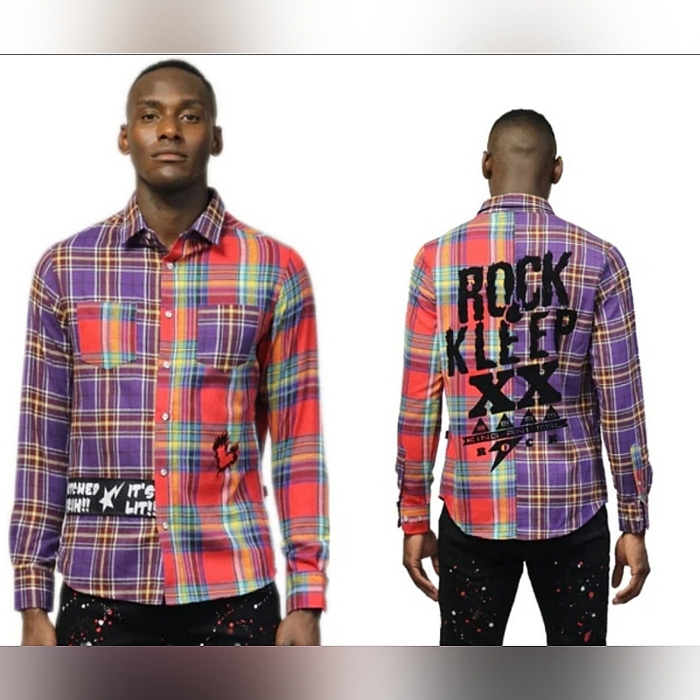 Kleep Unisex Multicolor Rock N Roll Flannel With Graphic Patches